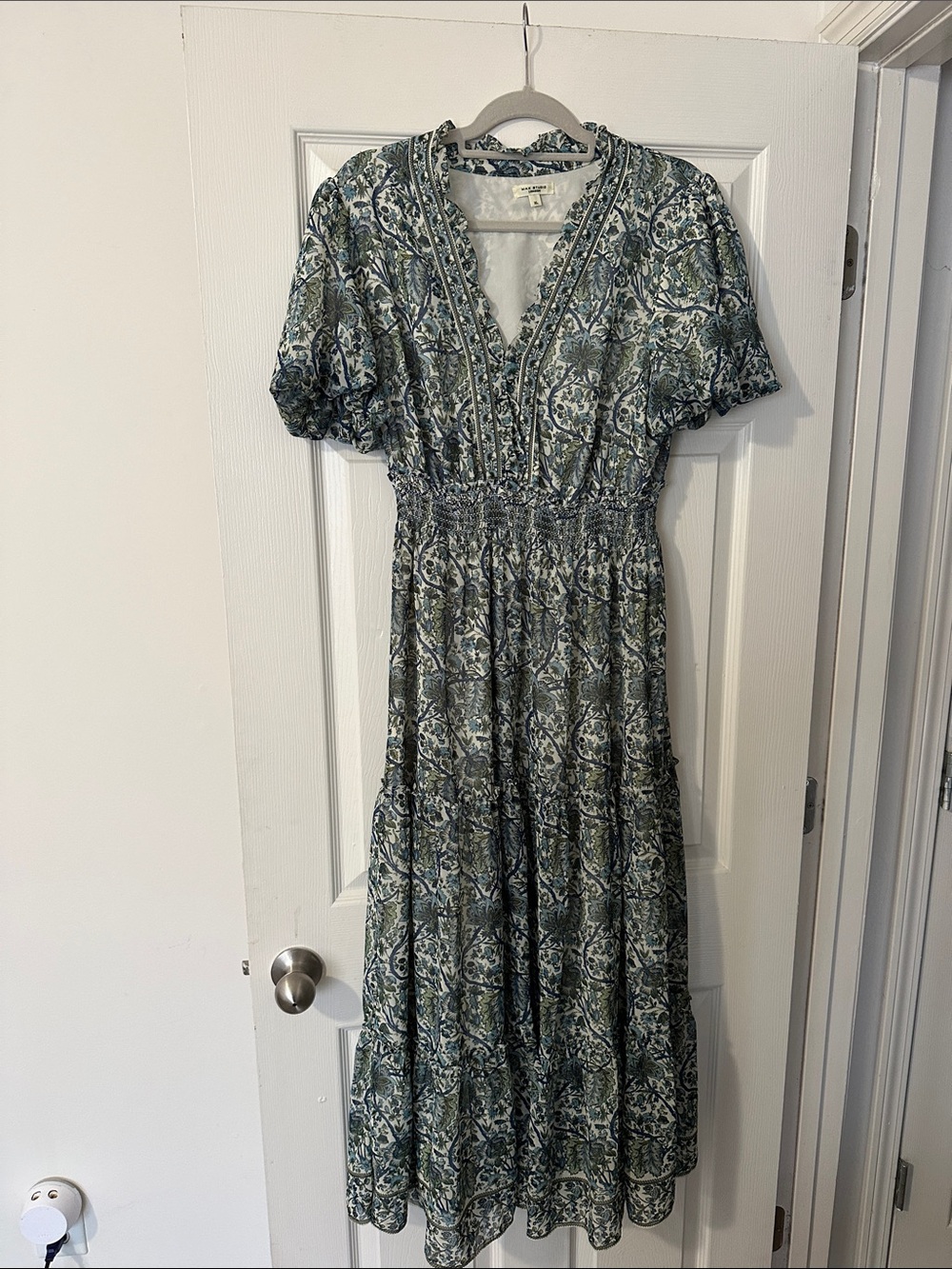 Max Studio Blue-Green Paisley V-Neck Maxi Dress